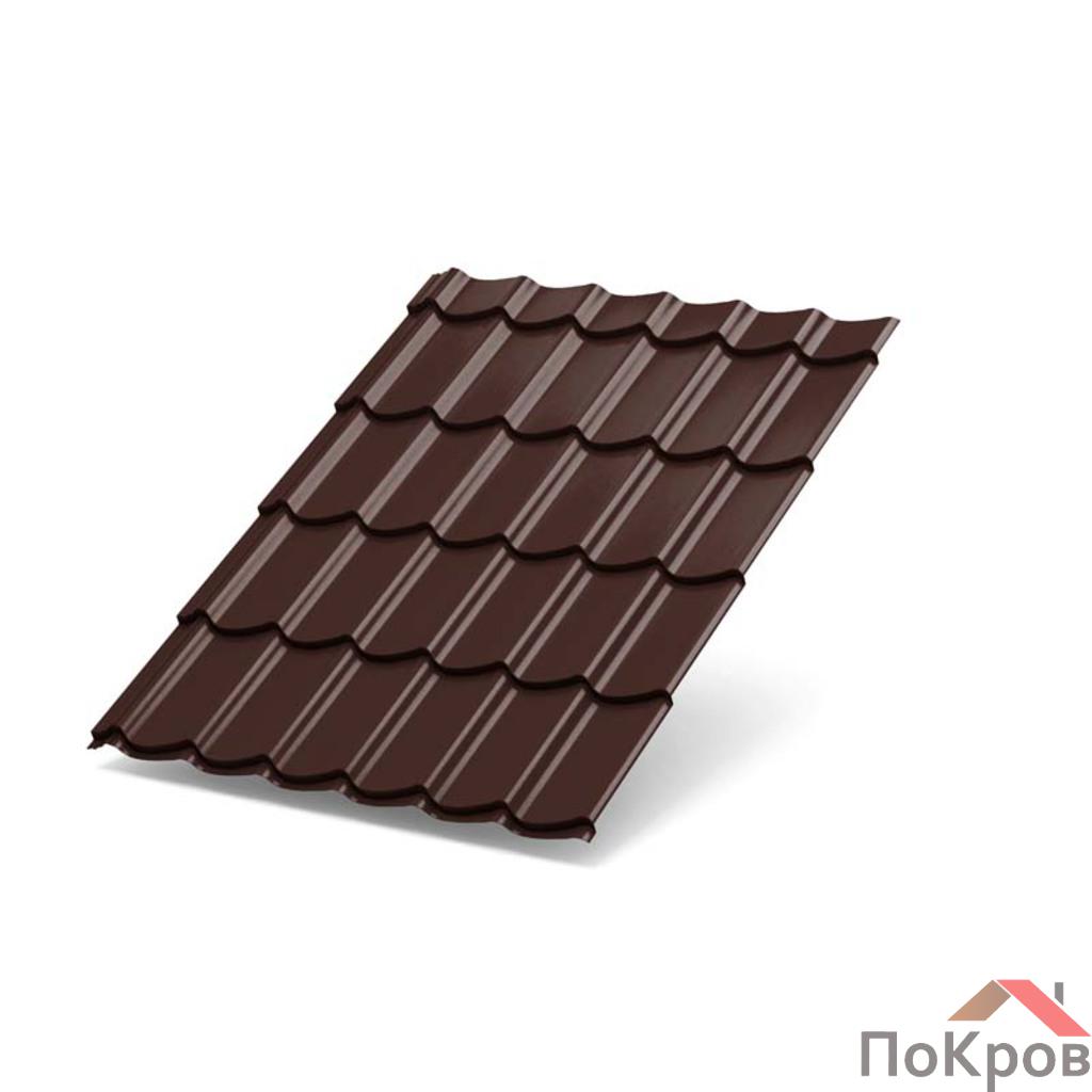 Металлочерепица МП Монтеррей (ПЭ-01-8017-0.4) коричневый шоколад