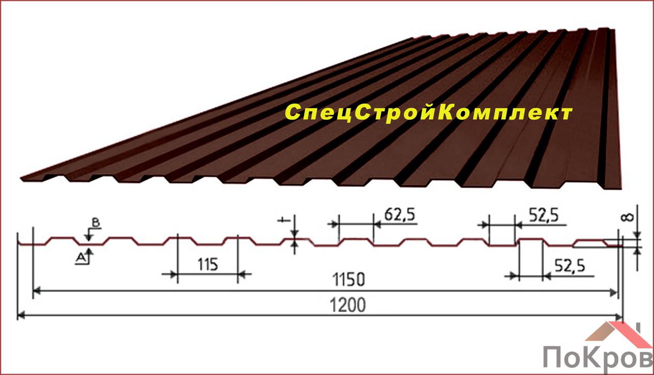 Профилированный лист С-8х1150 NormanMP (ПЭ-01-RR32-0.5) темно-коричневый